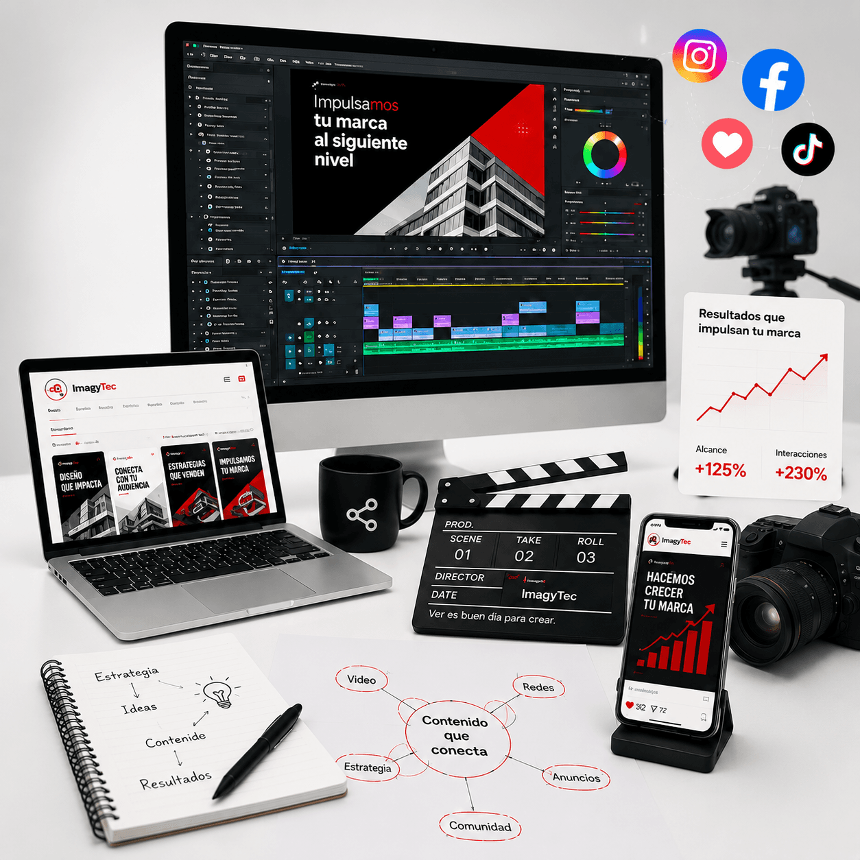 Servicio de Edición de Video y Marketing Digital de ImagyTec: edición de video, videos para redes sociales, campañas publicitarias y gestión de redes